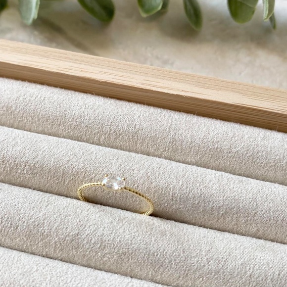 Dainty 14k Gold Plated CZ Ring Minimalist 925 Sterling Silver Stacking Ring - Picture 5 of 5